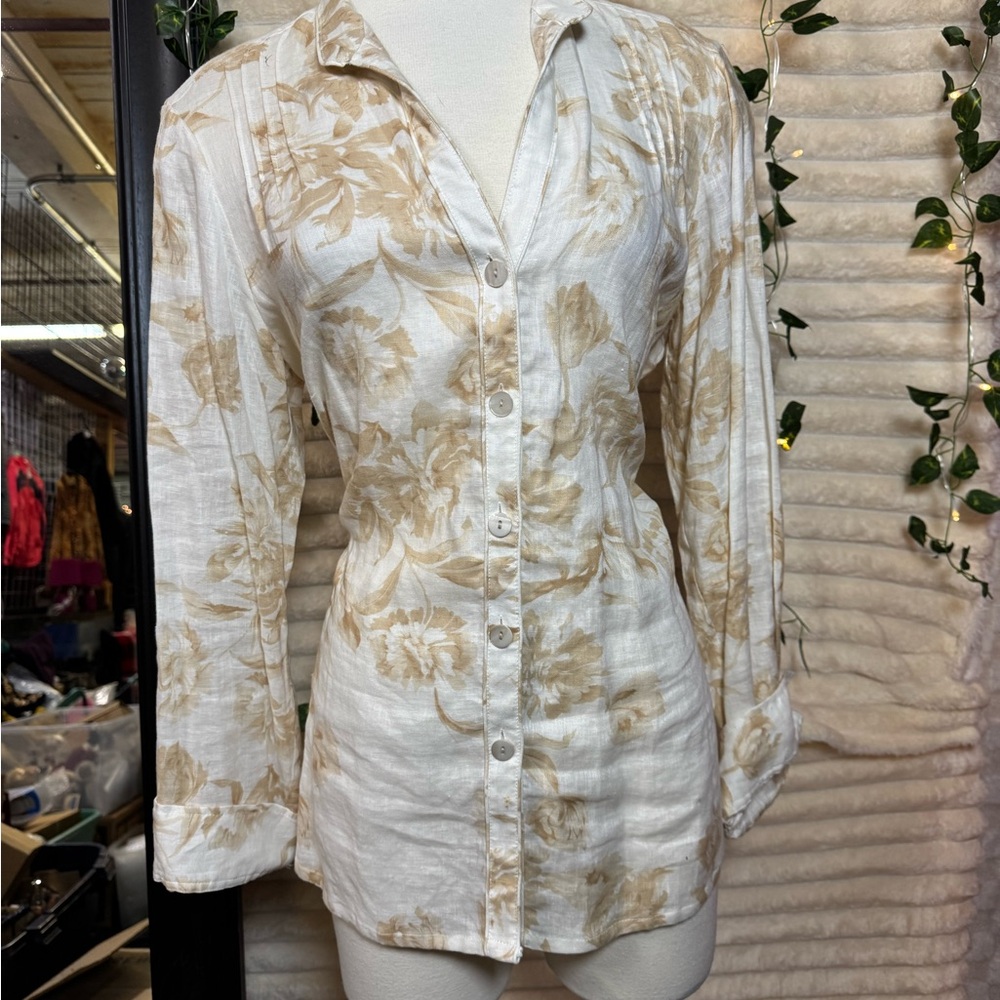 Rafaella Cream Button-Down Floral Shirt